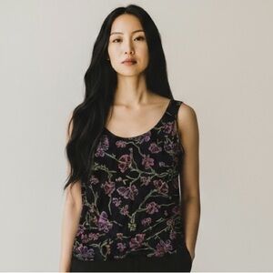 Xscape Petite Black and Purple Floral Cocktail Top